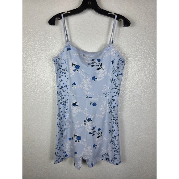 wild fable Pants - Wild Fable ButterBliss Floral Romper Light‎ Blue Lace Trim Small